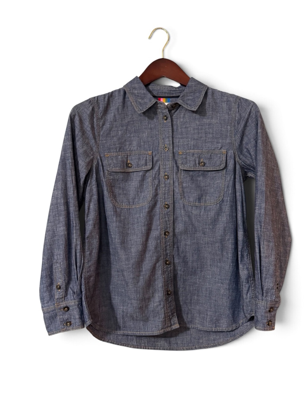 Boden Chambray Soft Denim Button Down Classic Shirt Top Dark Wash Women’s 8P